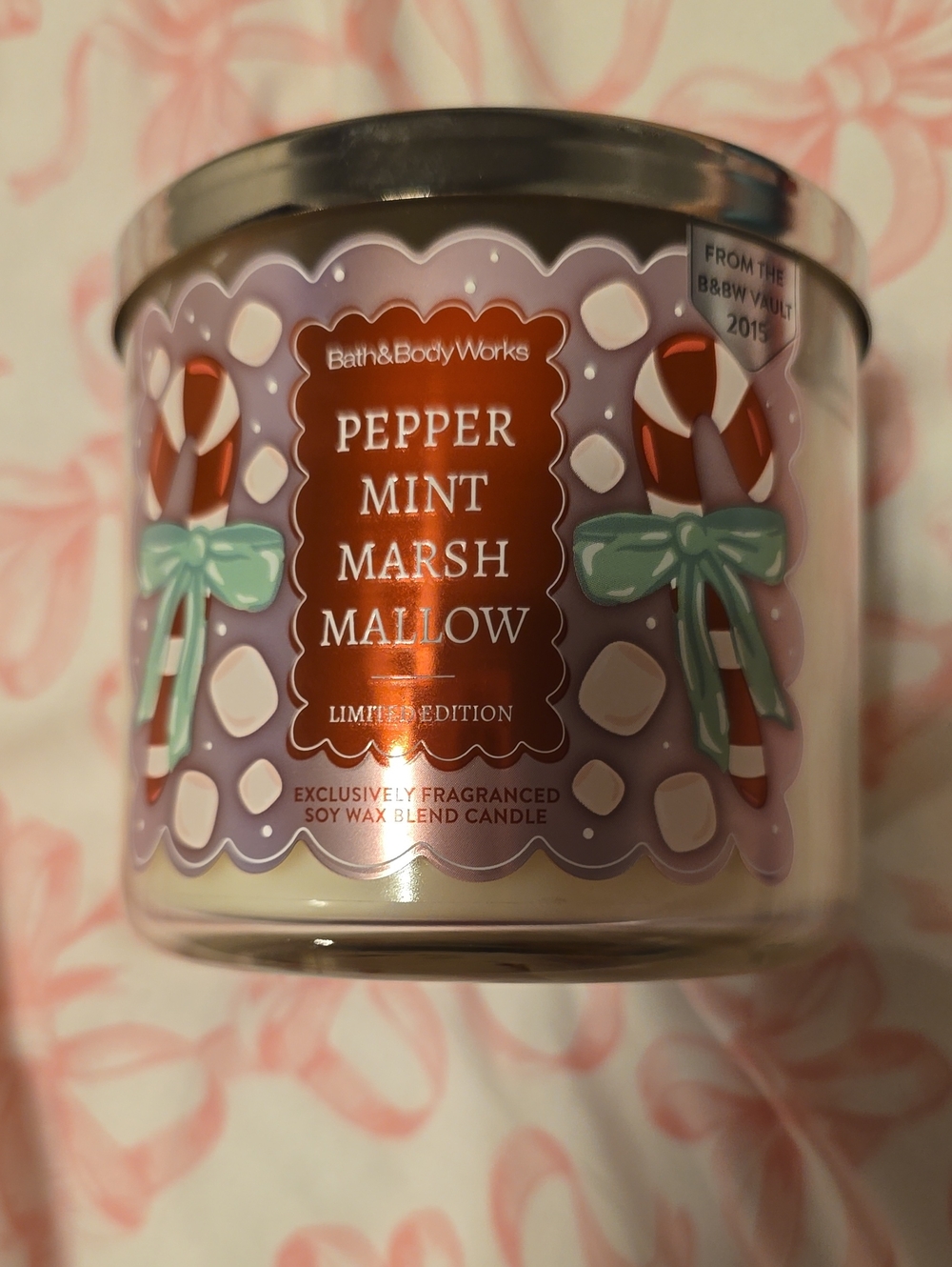 BNWT Bath And Body Works Peppermint Marshmallow 3 Wick Candle